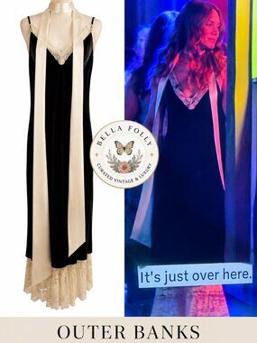 ASO Outer Banks Wardrobe S 5 Julia Allert Black Velvet Lace Maxi Dress Medium